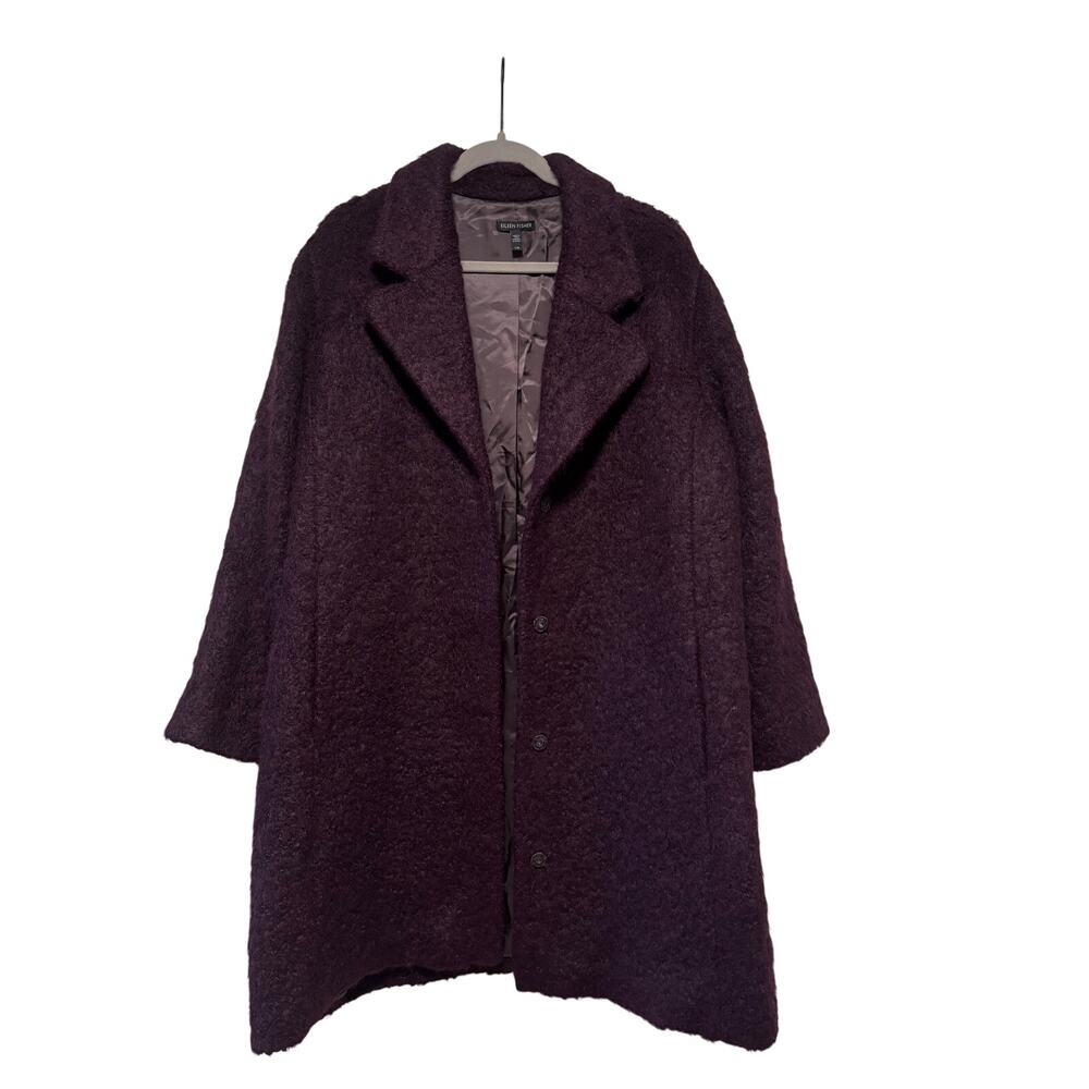 Eileen Fisher Women's Purple Textured Boucle Long Coat Size L - Picture 2 of 13